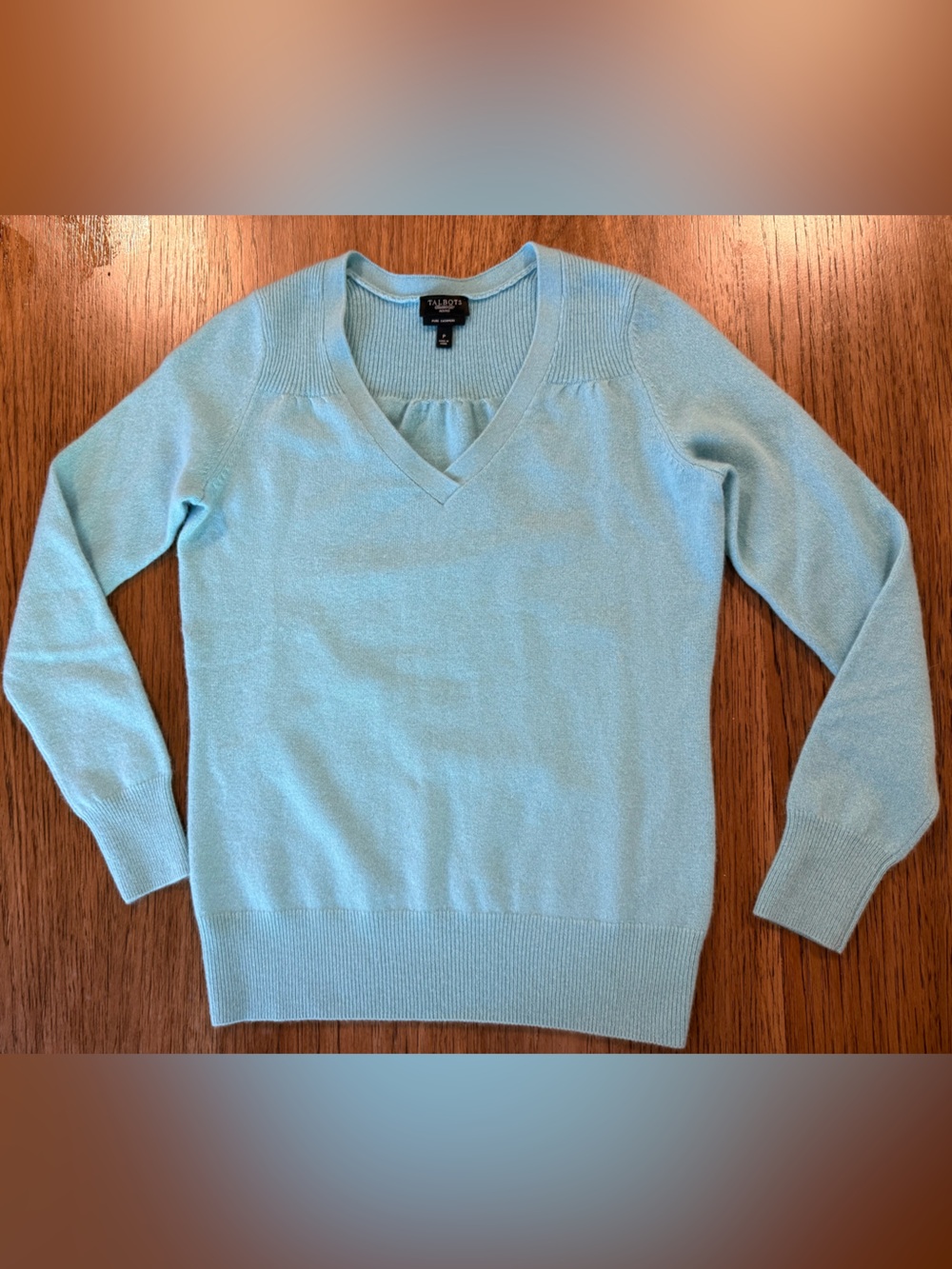 Talbots Pure Cashmere Light Blue V-Neck Sweater